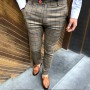 Men's Casual Business Pants Plaid Print Skinny Pencil Pants Zipper Elastic Waist Oversize Pants Streetwear Suit Trousers