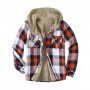 Men's Varsity Jackets Autumn And Winter Large Plaid Pocket Hooded Loose Coat Plus Velvet Shirt Top Hooded Jackets