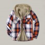 Men's Varsity Jackets Autumn And Winter Large Plaid Pocket Hooded Loose Coat Plus Velvet Shirt Top Hooded Jackets