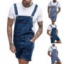 Mens Plus Size Pocket Jeans Denim Overall Jumpsuit Fashion Hip Hop Streetwear Overall Suspender Pants Solid Color Short Jean