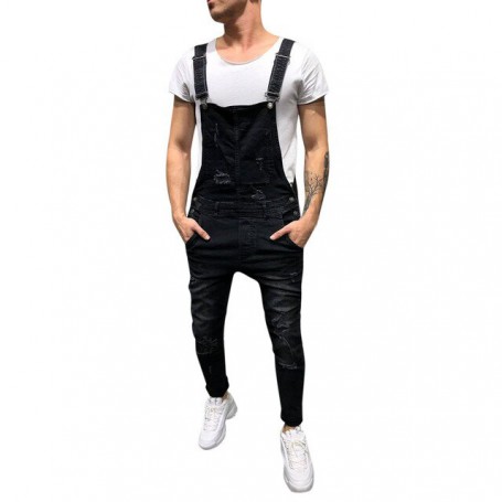Men's Overall Casual Pants Jumpsuit Male Jeans Wash Broken Pocket Trousers Fashion Streetwear Suspender Pants For Men