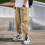 Men's  Mid Cargo Pants Casual Drawstring Multi Pockets Military Pants Fashion Japanese Streetwear Loose Trousers