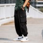 Men's  Mid Cargo Pants Casual Drawstring Multi Pockets Military Pants Fashion Japanese Streetwear Loose Trousers