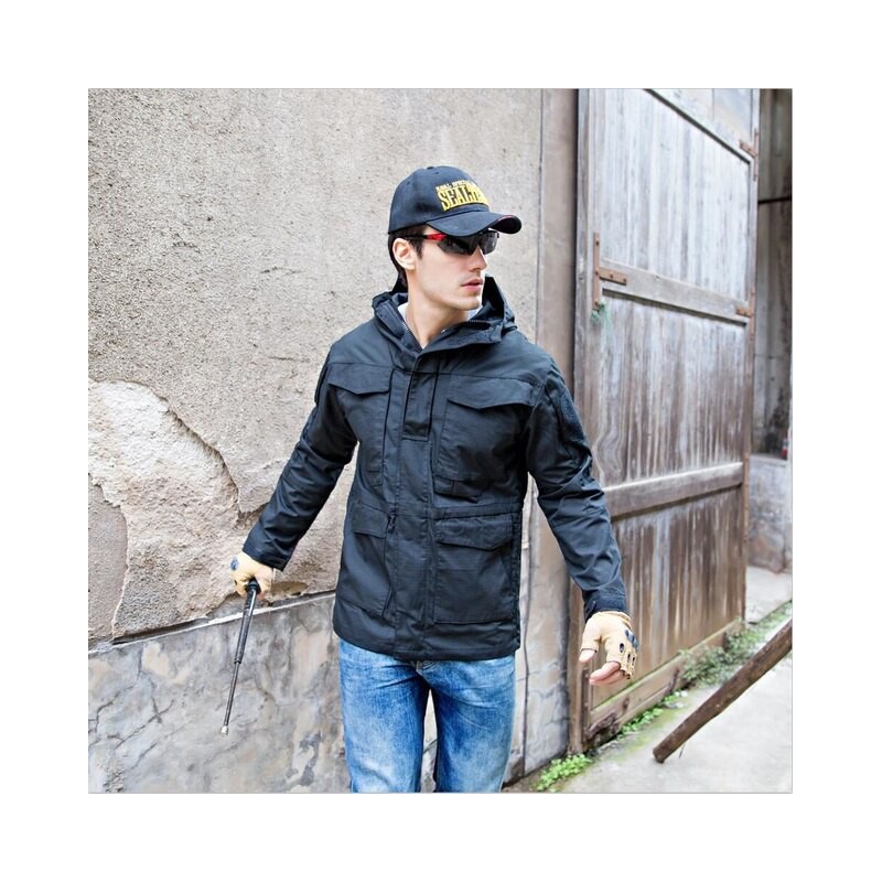 High quality Men Windbreaker Black/ Yellow Jacket Tactical Top outdoor fashion streetwear