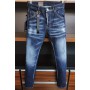 Men Blue Skinny Jeans Luxury Brand Dsquared2  Stretch Fit Jeans Male Denim Trousers Blue Jeans Straight Fit Jeans Size 28-38
