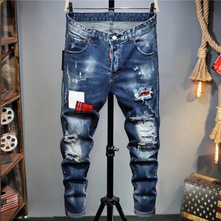 Men Blue Skinny Jeans Luxury Brand Dsquared2  Stretch Fit Jeans Male Denim Trousers Blue Jeans Straight Fit Jeans Size 28-38