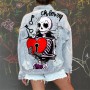 Fall 2021 women's casual single-breasted denim jacket denim jacket skull bone love pattern printed jacket