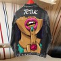 Retro high street personality print 2021 women's designer denim jacket loose print single-breasted lapel female jacket