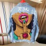 Retro high street personality print 2021 women's designer denim jacket loose print single-breasted lapel female jacket