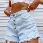 Women's summer new street personality printing sunflower smiley pattern ripped denim shorts hot pants wholesale