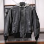 Jacket Hooded Leather Classic Bomber Men