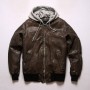 Jacket Hooded Leather Classic Bomber Men