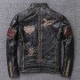 DHL Free Shipping Men's Motorcycle Biker Jacket Genuine Cowhide Leather Jacket Men's Black Slim Leather Jacket Male Vintage Coat