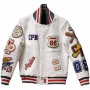 DHL free shipping,embroidered genuine leather baseball jacket white blue orange stand collar American leisure sport coat