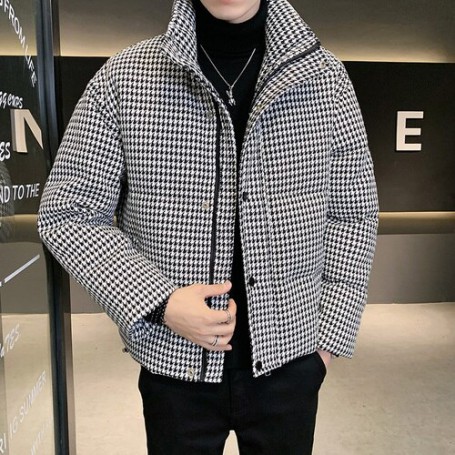 Plaid Down Jacket White Duck Down Men Short Winter Thickening Shiny Jacket Men's Thick Coat Stand Collar Women's Couple Clothes