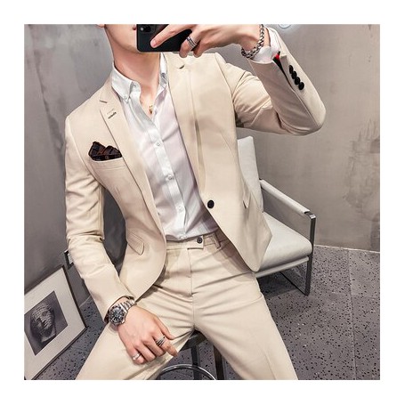 Men Suit Two -piece plaid Suits Men Brand Slim Fit Groom Wedding dress Suit Korean business Blazers S-3XL