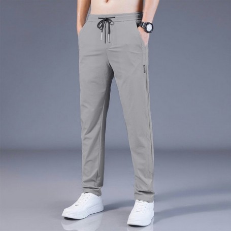 Jodimitty Men's Ice Silk Trousers Solid Mid-Waist Loose Breathable Straight-Leg Casual Pants 2022 Thin Quick-Drying Sports Pants