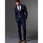 Fashion Suits For Men Navy Blue Slim Fit 2 Piece Jacket Pants Set Formal Groom Prom Wedding Tuxedo Male Office Business Blazer