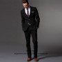 Fashion Suits For Men Navy Blue Slim Fit 2 Piece Jacket Pants Set Formal Groom Prom Wedding Tuxedo Male Office Business Blazer