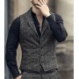 Men's Classic Suit Vest Herringbone Pattern Business Waistcoat Notch Lapel Wool Tweed Groomsmen Waistcoat For Wedding