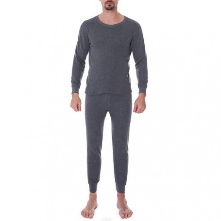 Men's Thermal Underwear 2Pcs Mens Winter Fleece Lined Cotton Plus Velvet Long Top Slim Bottoming Underwear Set Keep Warm