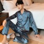 Pajama Sets Silk Satin Pajama Turn-down Collar Sleepwear Long Sleeve Sleep clothes Male 2 Pieces Sets