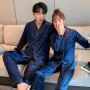 Sleepwear Couple Silk Satin Solid Color Pajama Sets Long Button-Down Pijama Plus Size Home Clothes Pyjamas Women Men Loungewear