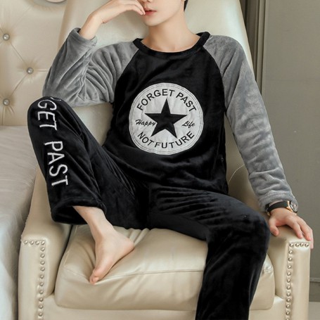 Winter Long Sleeve Home Clothes Thick Warm Flannel Pajama Sets for Men Coral Velvet Sleepwear Pyjamas Suit Lounge Homewear