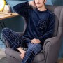 Winter Long Sleeve Home Clothes Thick Warm Flannel Pajama Sets for Men Coral Velvet Sleepwear Pyjamas Suit Lounge Homewear