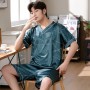 Ice silk pajamas men's summer short-sleeved thin simulation silk men's casual large size home clothes suit summer