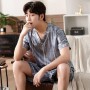 Ice silk pajamas men's summer short-sleeved thin simulation silk men's casual large size home clothes suit summer