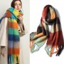 2022 New Women Plaid Scarf Winter Pashmina Shawls Cashmere Thick Wraps Lady Tassel Warm Scarves Rainbow Hairy Bufanda