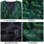 Hi-Tie Silk Mens Suit Vests Green Floral 4PC Woven Waistcoat Tie Pocket Square Cufflinks Set Business Wedding Dress Waist Jacket