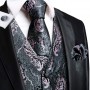 Hi-Tie Brand Silk Mens Vests Grey Black Gold Navy Blue Red Burgundy Jacquard Waistcoat Jacket NeckTie Hanky Cufflinks for Men