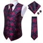 Novelty Slim 4PC Vest Necktie Hanky cufflinks Silk Men's Waistcoat Neck Tie Set for Suit Dress Wedding Paisley Floral Vests Fat