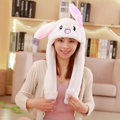 Funny Hat Rabbit Hat Moving Ears Cute Cartoon Toy Hat Airbag Kawaii Funny Toy Cap Kids Plush Toy Birthday Gift Hat for Girls