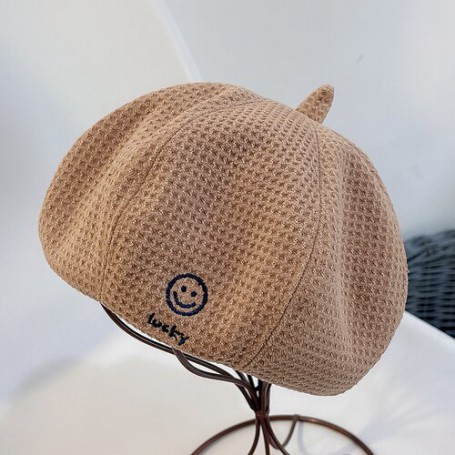 Children's Beret Autumn And Winter Baby British Princess Retro Casual Pumpkin Hat Embroidery Smiley Fashion Painter Cap