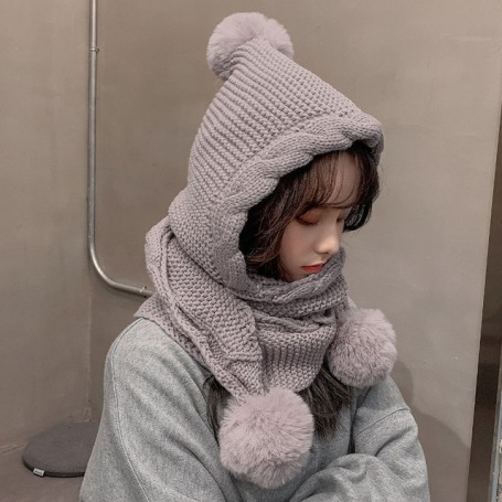 Snood Women's Winter Wool Ball Wool Hat Lovely Warm Scarf Integrated Cap Winter Knitted Hat Scarves New Apparel Hats Caps