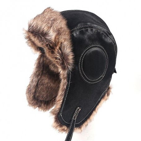 Men Winter Caps Lei Feng Hat Women's Pilot Aviator Bomber Trapper Hat Faux Fur Leather Snow Cap With Ear Flaps Windproof Warm