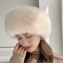 Winter Warm Dome Women's Hat Fur Fox Hat Headband Thick Ear Protection With Tail Caps Russian Women's Winter Hat