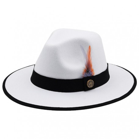 Hat Men's With Feather Fuxury Belts Wide Brim Wool Felted Fedora Hats Women Fascinator Wedding Church Jazz Top Hat Chapeau femme