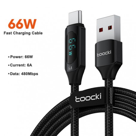 Toocki PD 100W USB C To Type C Cable LED Display 66W USB-C Type-C Cable Phone Charging Cord For MacBook Xiaomi POCO Samsung S22