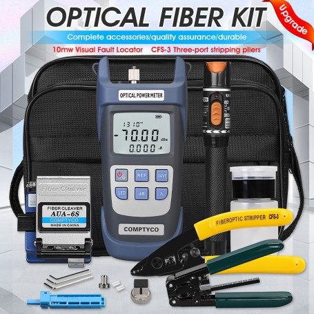 19pcs/set FTTH Fiber Optic Tool Kit with Fiber Cleaver -70~+10dBm Optical Power Meter Visual Fault Locator 10mw