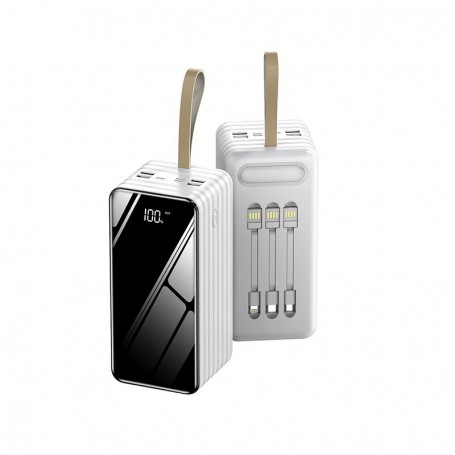 80000mAh Power Bank with Cable Portable Charger Full Mirror Screen LED Digital Display Powerbank External Battery Pack Poverbank