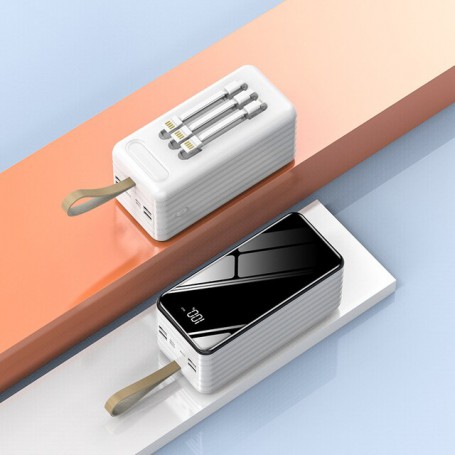 80000mAh Power Bank with Cable Portable Charger Full Mirror Screen LED Digital Display Powerbank External Battery Pack Poverbank