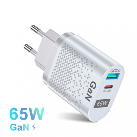 65W Gallium Nitride USB Charger QC3.0 PD Smart Fast Charging Cell Phone Charging Head Laptop Universal Quick Gan Charging Source