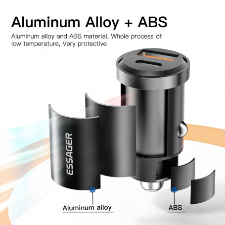 Essager 30W USB Car Charger Quick Charge4.0 QC PD 3.0 SCP 5A USB Type C Car Fast Charging For iPhone 12 13 Huawei Samsung Xiaomi