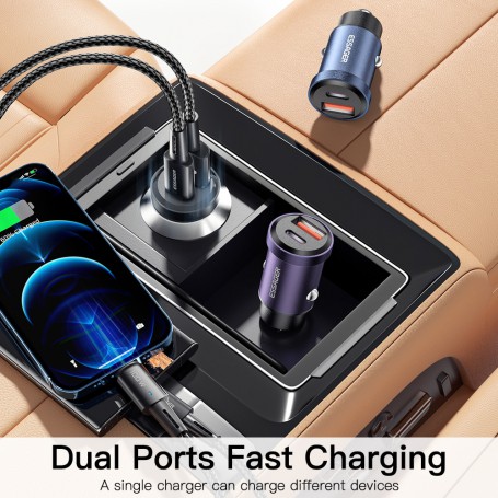Essager 30W USB Car Charger Quick Charge4.0 QC PD 3.0 SCP 5A USB Type C Car Fast Charging For iPhone 12 13 Huawei Samsung Xiaomi