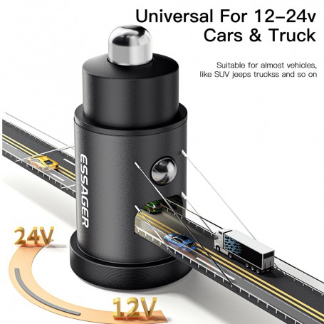 Essager 30W USB Car Charger Quick Charge4.0 QC PD 3.0 SCP 5A USB Type C Car Fast Charging For iPhone 12 13 Huawei Samsung Xiaomi