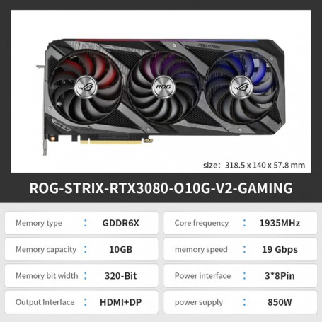 Asus New Graphics Card TUF ROG STRIX RTX 3080 O10G GAMING GDDR6X 19000MHz 320bit Video Card